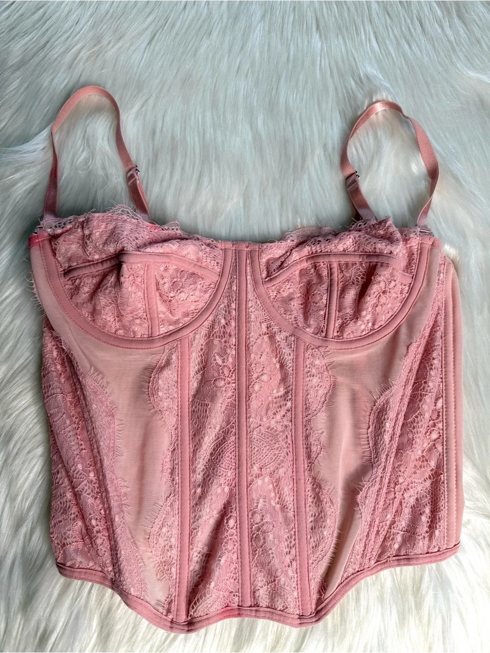Pink Lace and Mesh Burlesque Boudoir Corset
